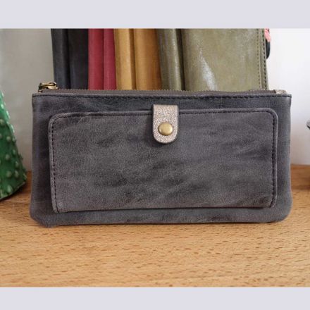 Porte-feuilles en cuir Noir avec pochette avant 